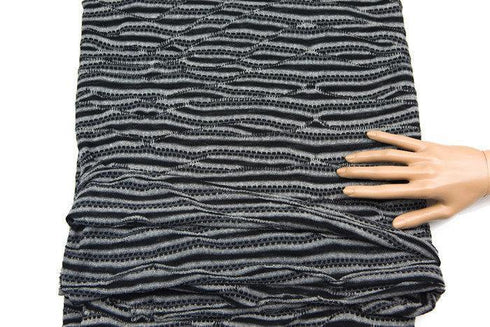 Black Gray Wavy Stripe Open Weave Sweater Knit Fabric 1 Yard and 22 Inches